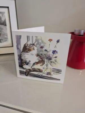 Cat with Flowers Card