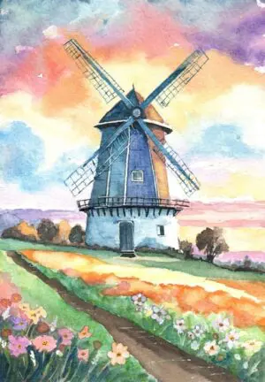 Windmill Signed Print A4