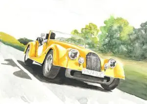 Yellow Morgan Plus 4 Signed Print 14x11